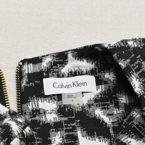 Calvin Klein Women Sheath Dress Polyester Black Geometric Size 4 Crew Neck - Picture 7 of 8